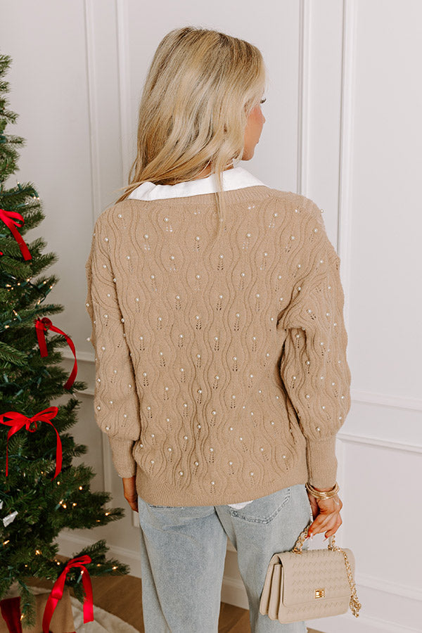 Chilly Wind Embellished Knit Sweater In Taupe