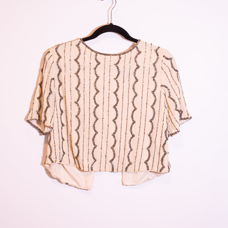 NEW Dusk Evening Collection Beaded Sequin Embellished Chiffon Capelet Cardigan M