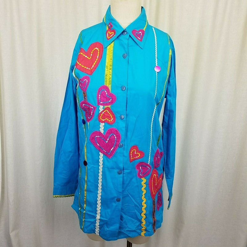 Spirit by Sandy Starkman Long Sleeve Button Shirt Artsy Embellished Womens S QVC