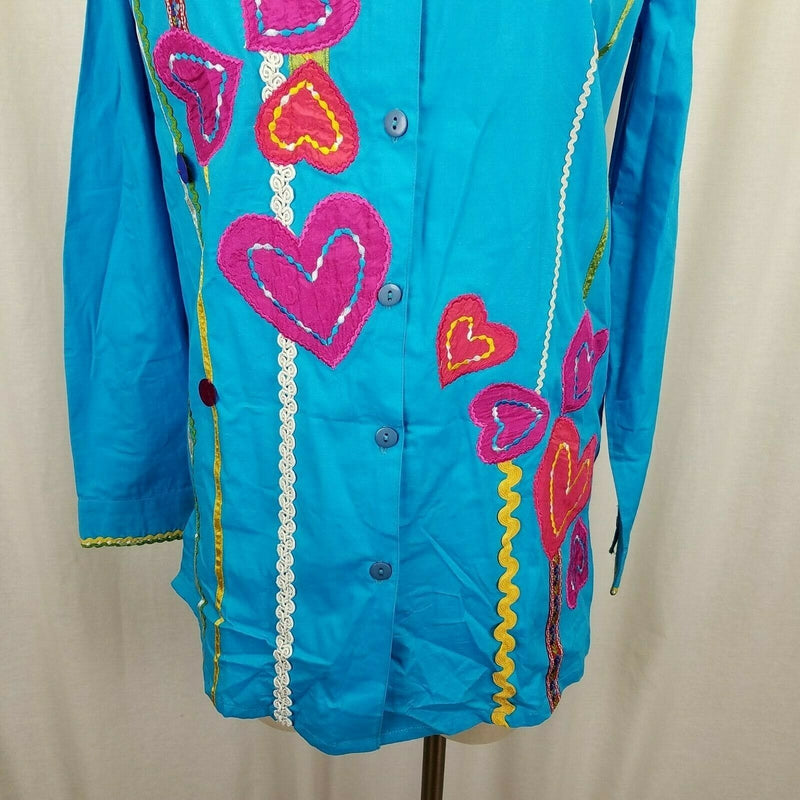 Spirit by Sandy Starkman Long Sleeve Button Shirt Artsy Embellished Womens S QVC