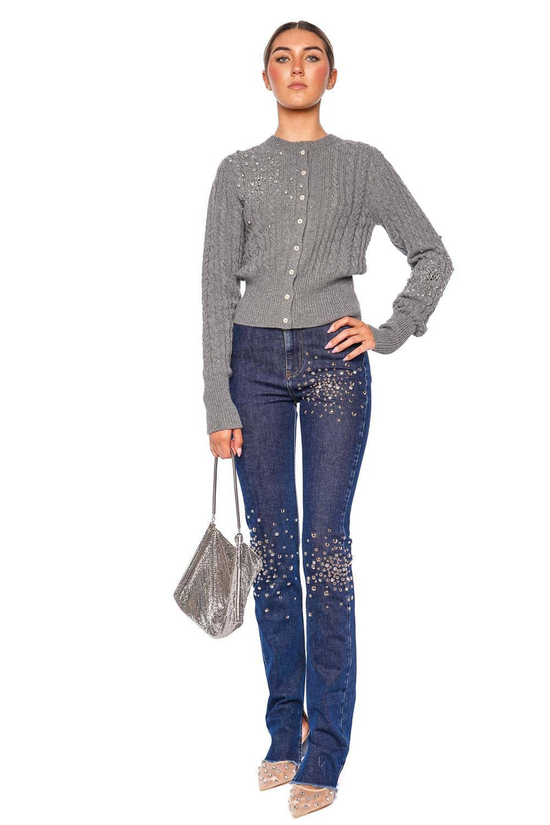 Crystal Embellished Cable-Knit Cardigan