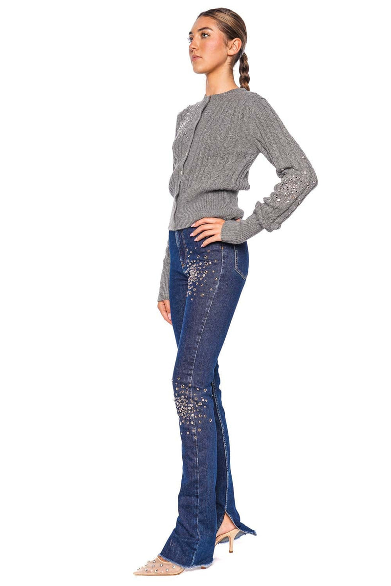 Crystal Embellished Cable-Knit Cardigan