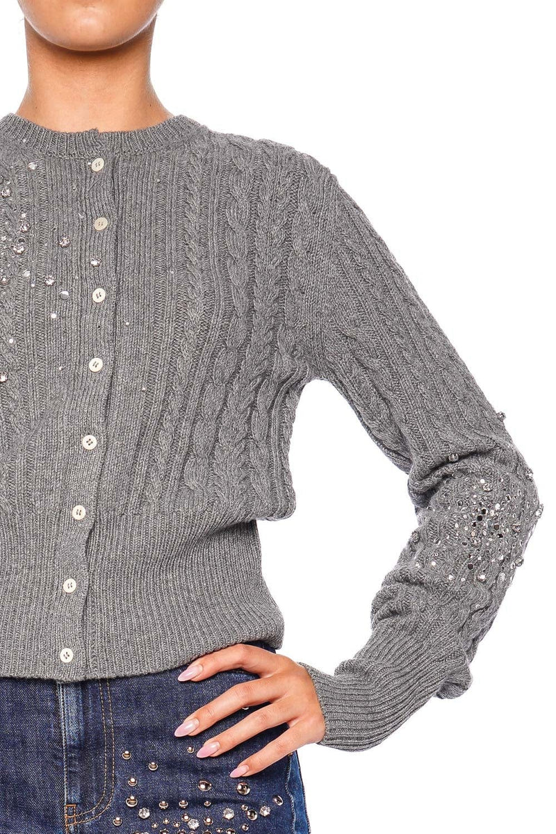 Crystal Embellished Cable-Knit Cardigan