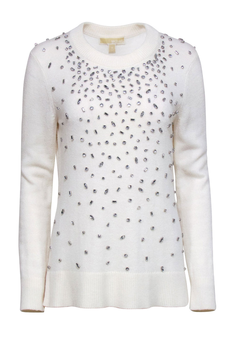 Michael Michael Kors - Ivory Embellished Wool Blend Sweater Sz M