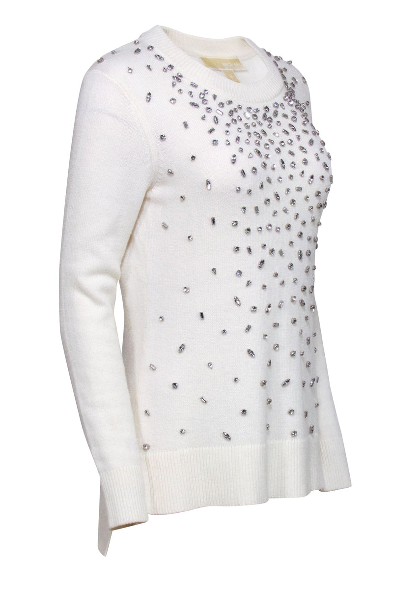 Michael Michael Kors - Ivory Embellished Wool Blend Sweater Sz M