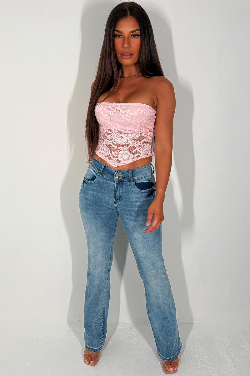 Bandeau Top In Lace Pink