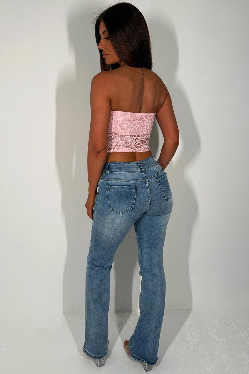 Bandeau Top In Lace Pink