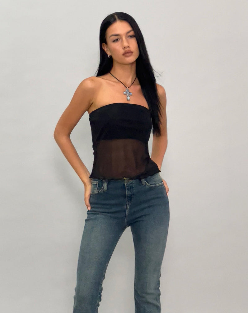 Saturi Mesh Longline Bandeau Top in Black