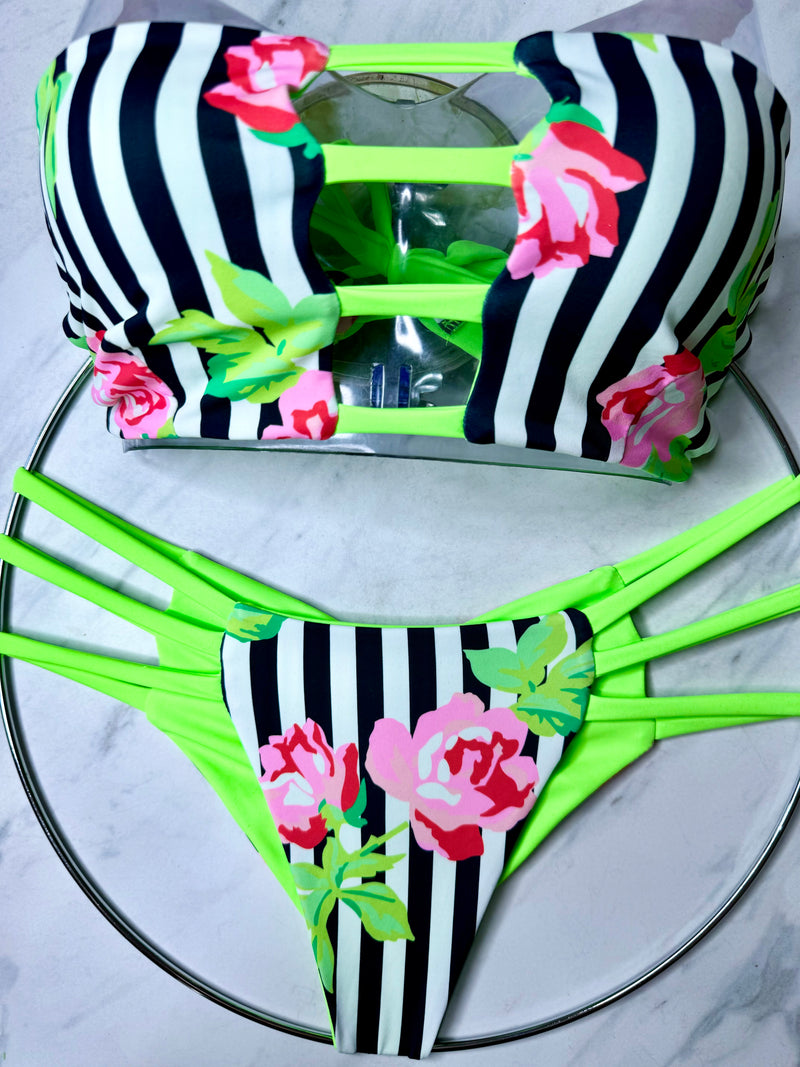 Floral & Stripes Bandeau Top