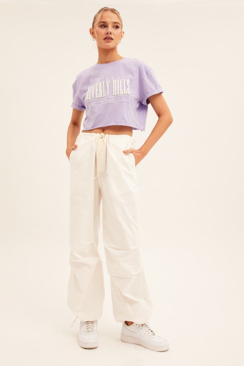 Purple Graphic T Shirt Short Sleeve Round Neck Crop