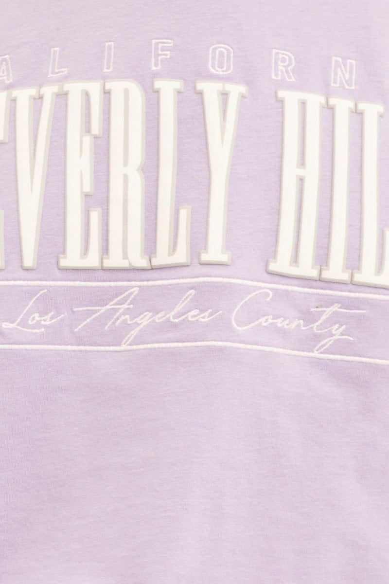 Purple Graphic T Shirt Short Sleeve Round Neck Crop