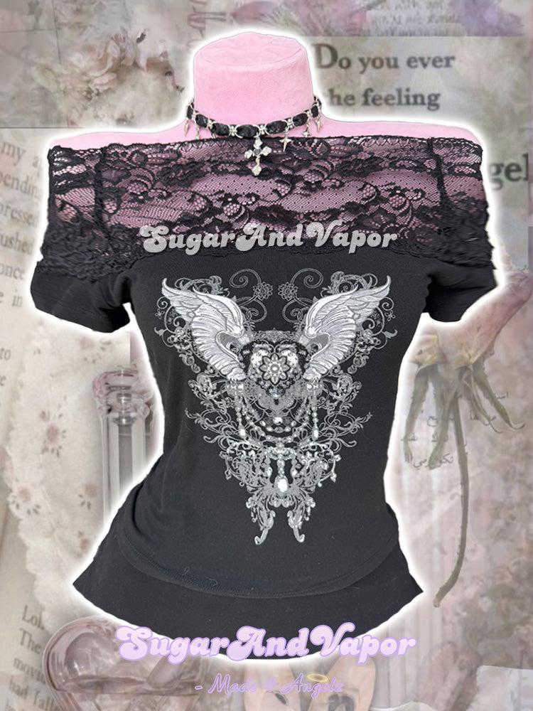 Zora Gothic Graphic Off-Shoulder Short Sleeve Top