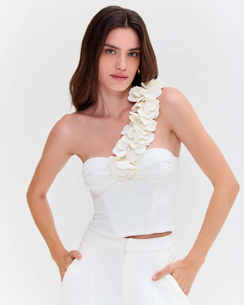 Patbo - Merian Knit One Shoulder Top - Off White