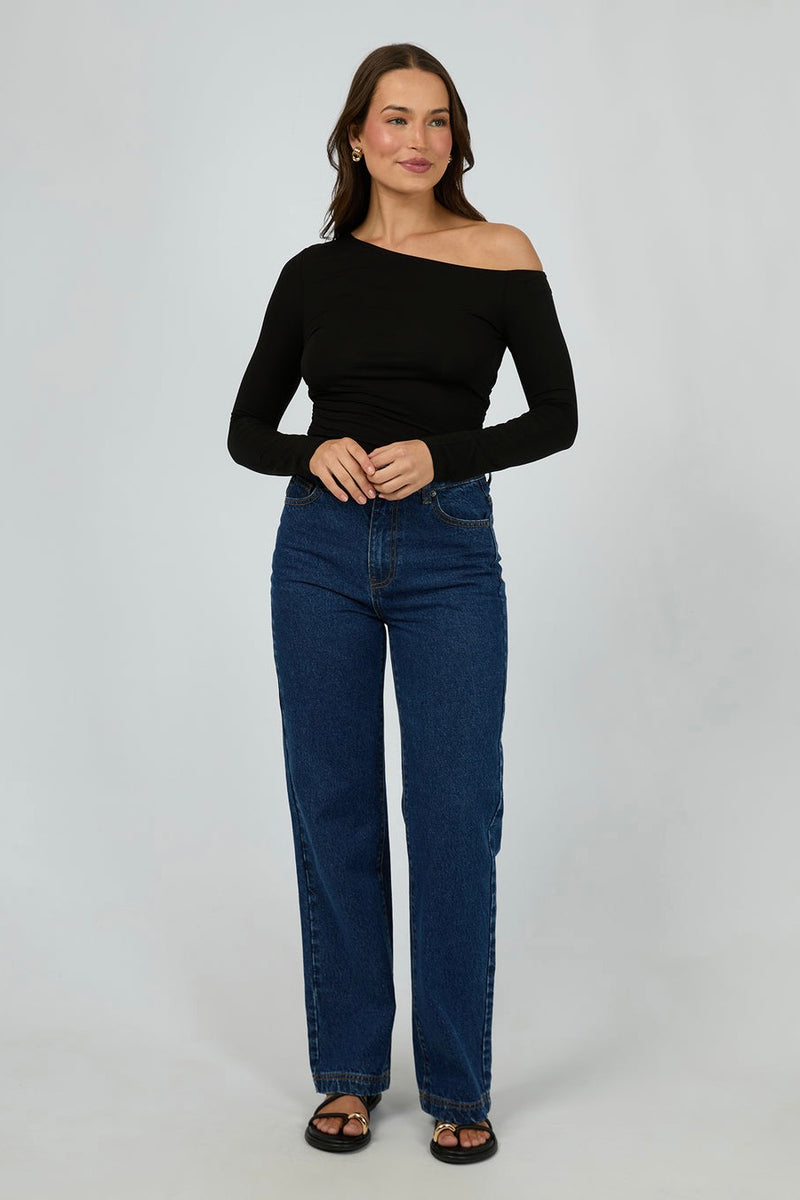 Evie Black Ruched Off Shoulder LS Top