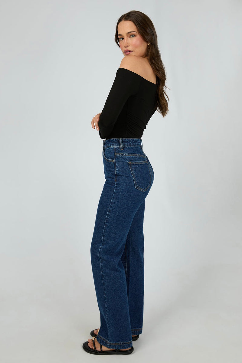 Evie Black Ruched Off Shoulder LS Top