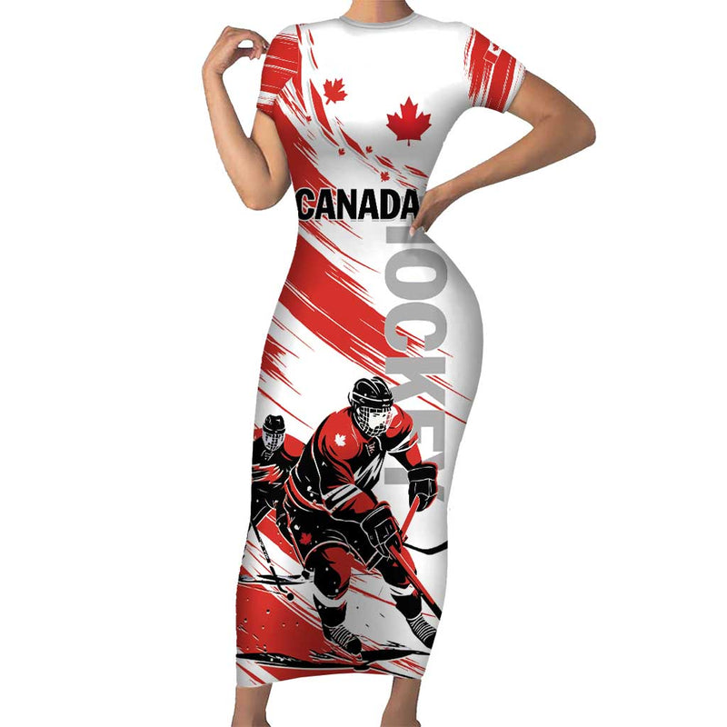 Custom Canada Hockey Short Sleeve Bodycon Dress Canada Owns Hockey LT01