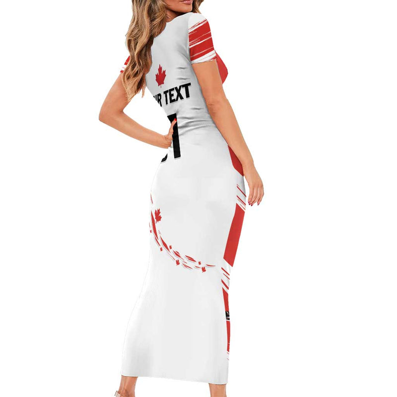 Custom Canada Hockey Short Sleeve Bodycon Dress Canada Owns Hockey LT01