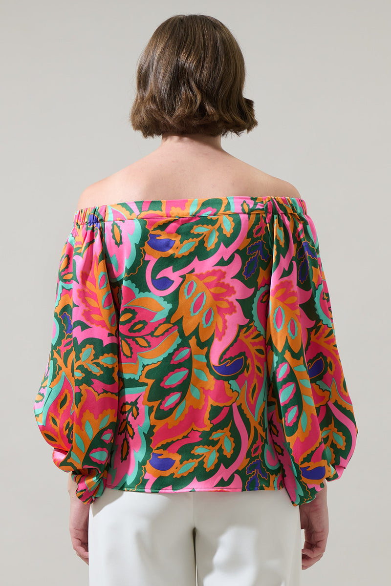 Lilia Tropical Floral Off the Shoulder Balloon Sleeve Top