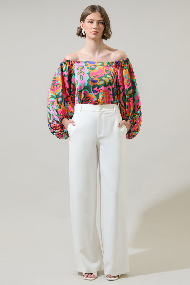 Lilia Tropical Floral Off the Shoulder Balloon Sleeve Top