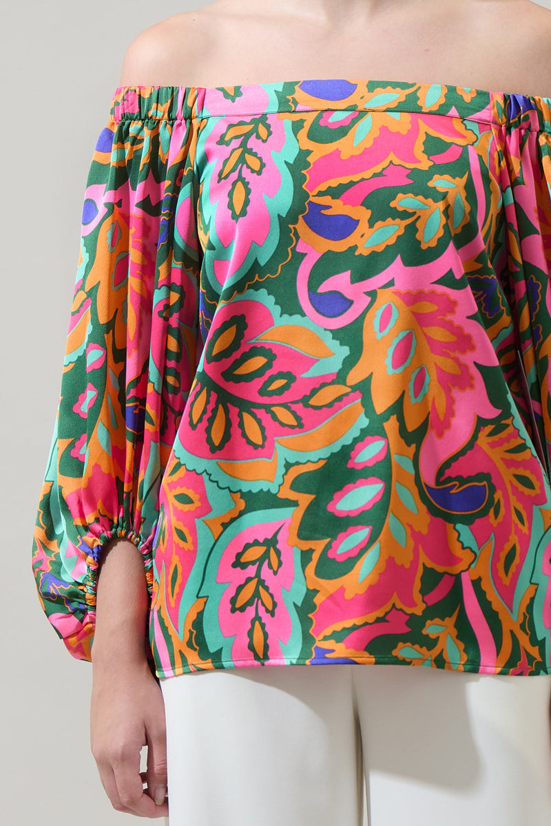 Lilia Tropical Floral Off the Shoulder Balloon Sleeve Top