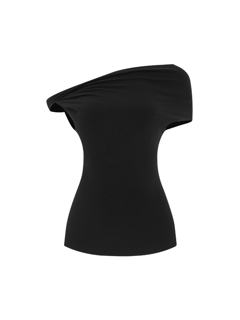 Black Twist Off-Shoulder Fitted Top