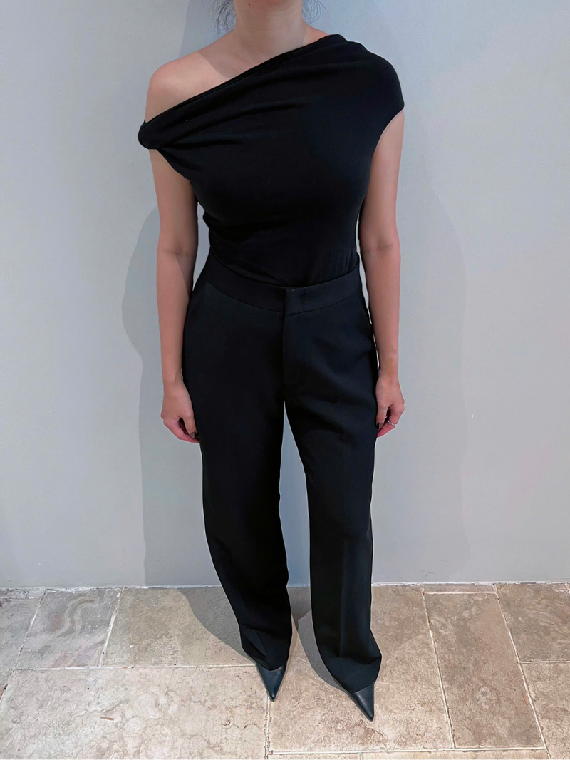 Black Twist Off-Shoulder Fitted Top