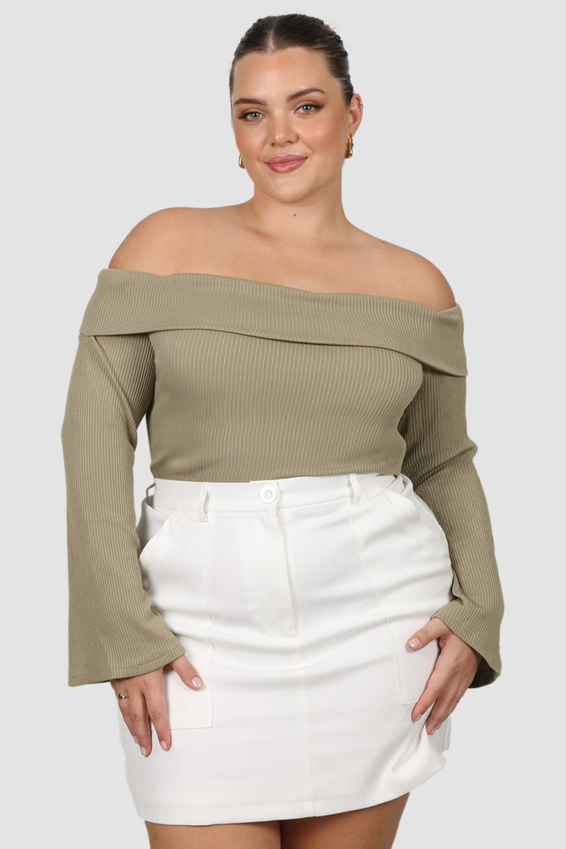 LOWEN OFF SHOULDER TOP KHAKI