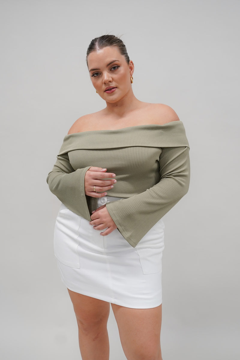 LOWEN OFF SHOULDER TOP KHAKI