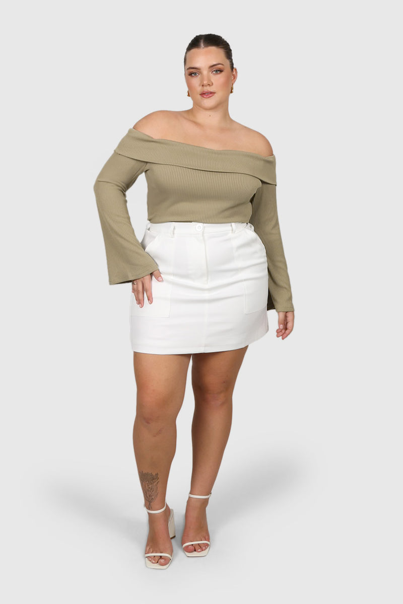 LOWEN OFF SHOULDER TOP KHAKI