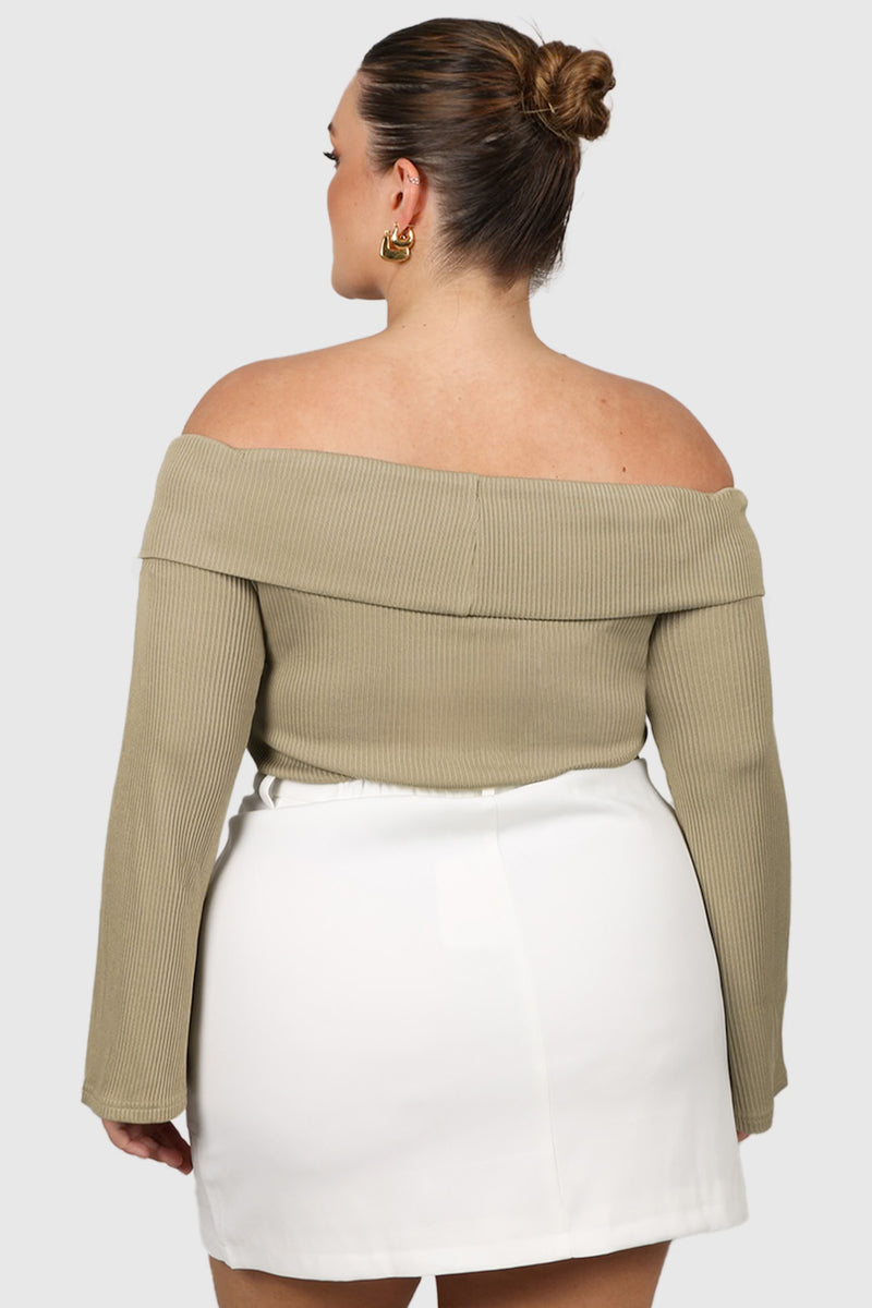 LOWEN OFF SHOULDER TOP KHAKI