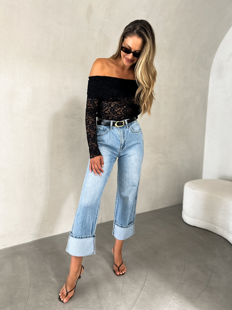 EMBER Lace Off Shoulder Top - Black
