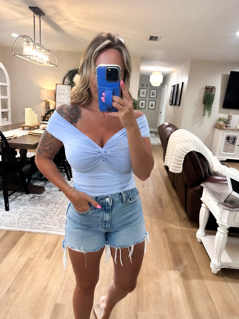 Going Good Double Layer Off Shoulder Top - Blue