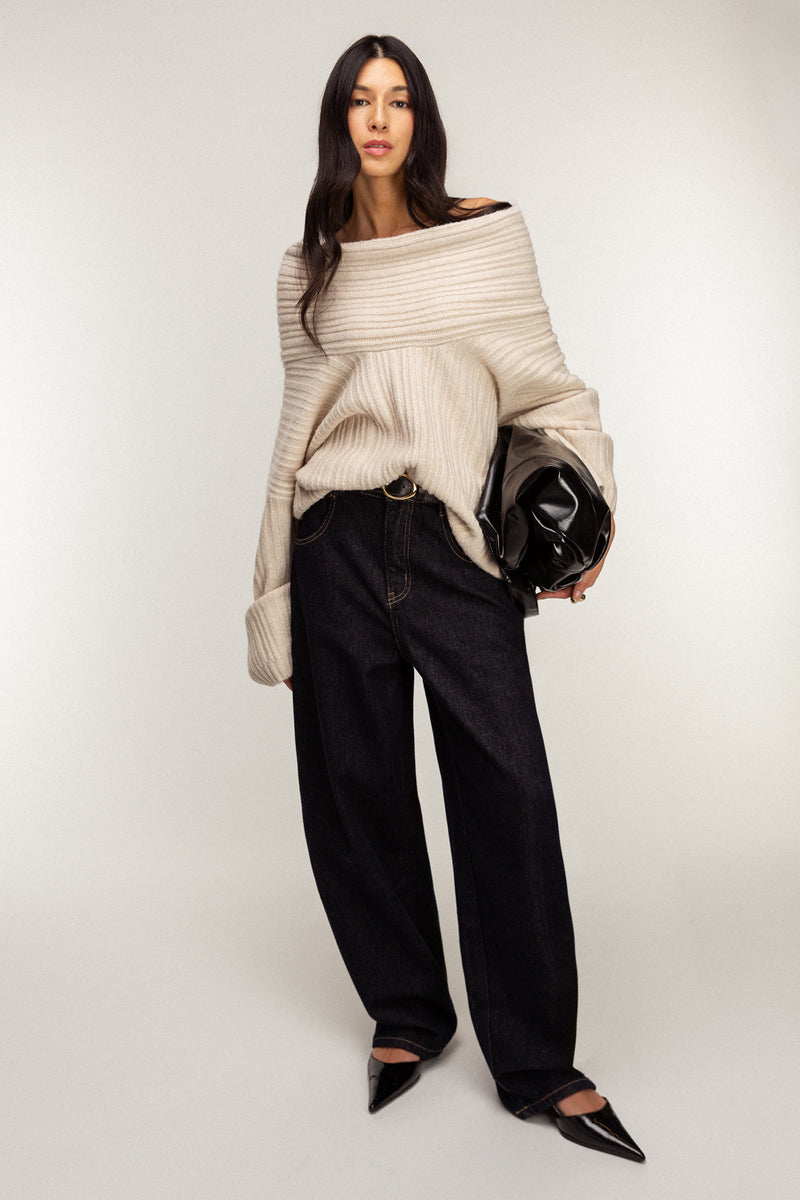 OVERSIZED SLOUCHY OFF THE SHOULDER SWEATER