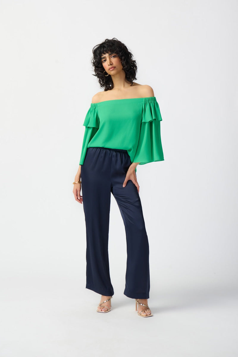 Joseph Ribkoff Island Green Off-Shoulder Flared Top Style 241305