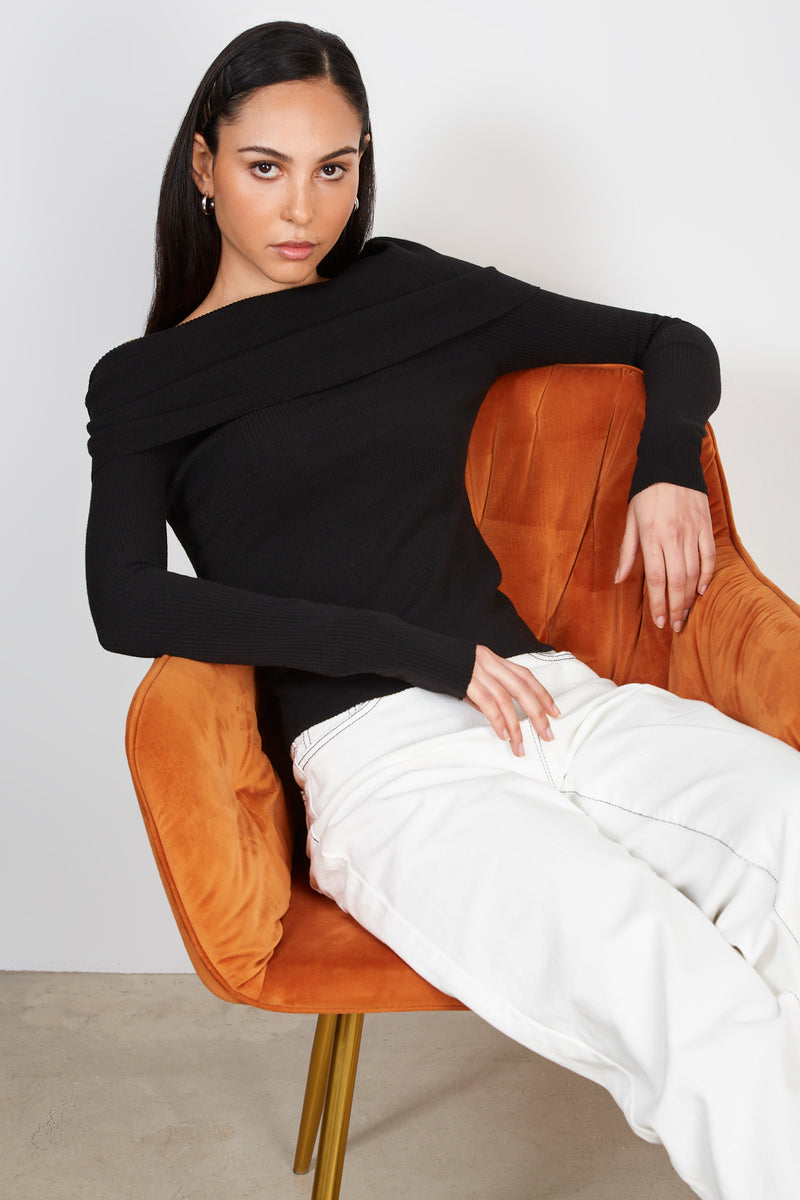 Black knit off shoulder top