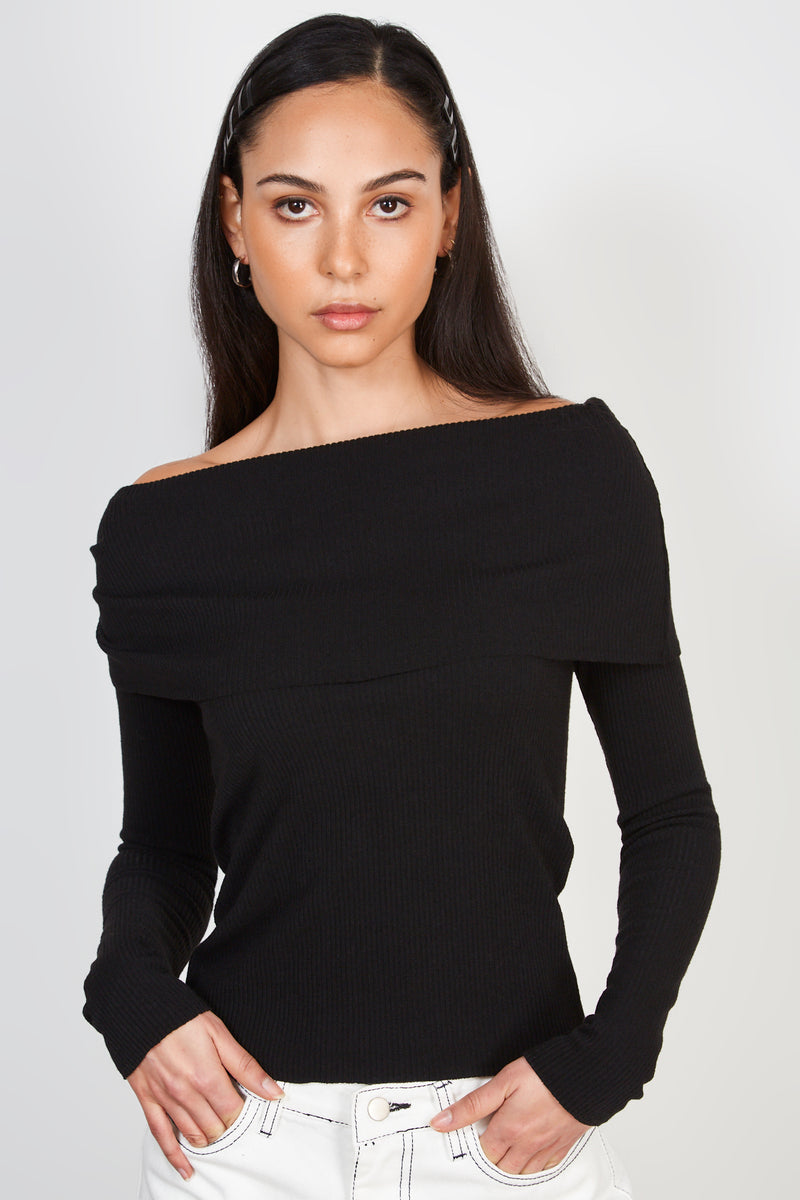 Black knit off shoulder top