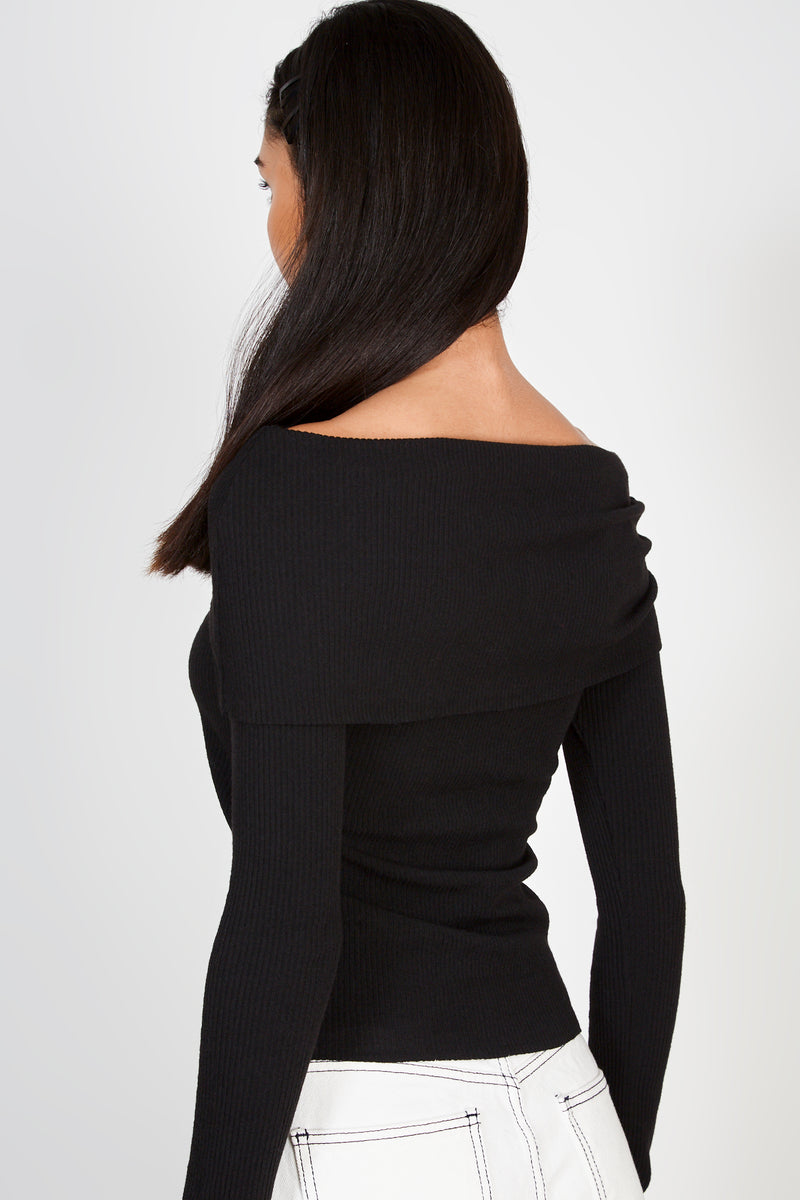 Black knit off shoulder top