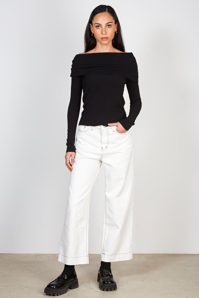 Black knit off shoulder top
