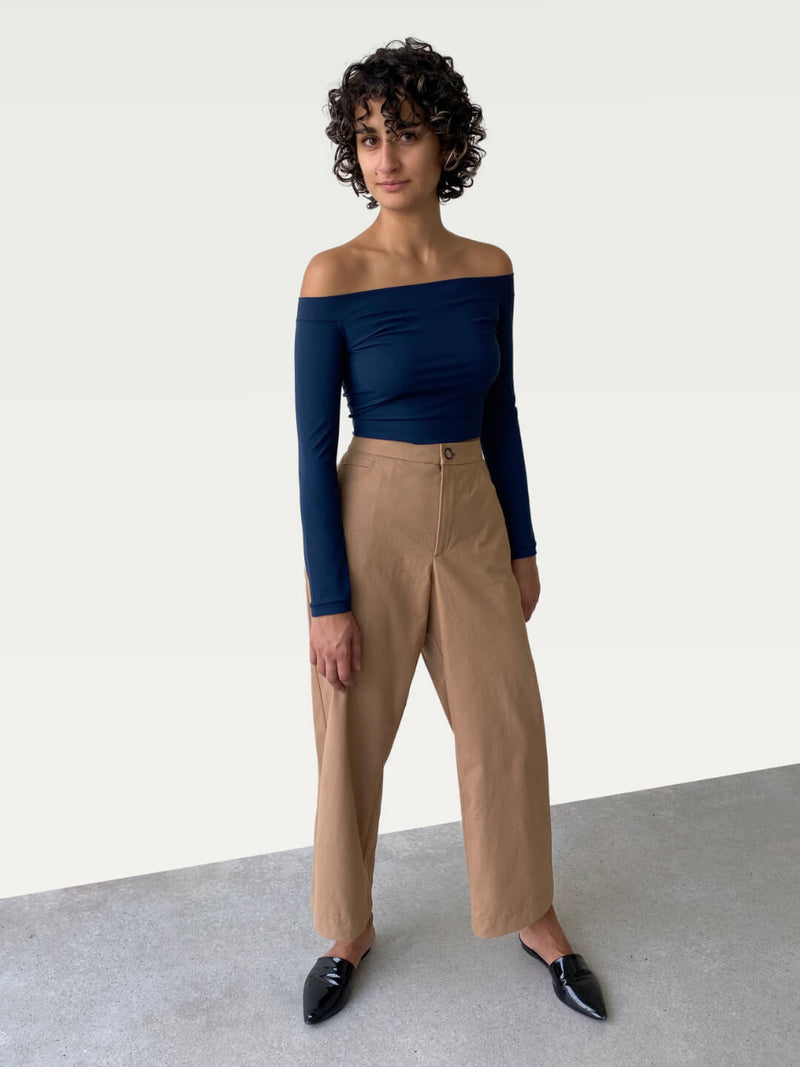Technical Off-Shoulder Top in Deep Navy