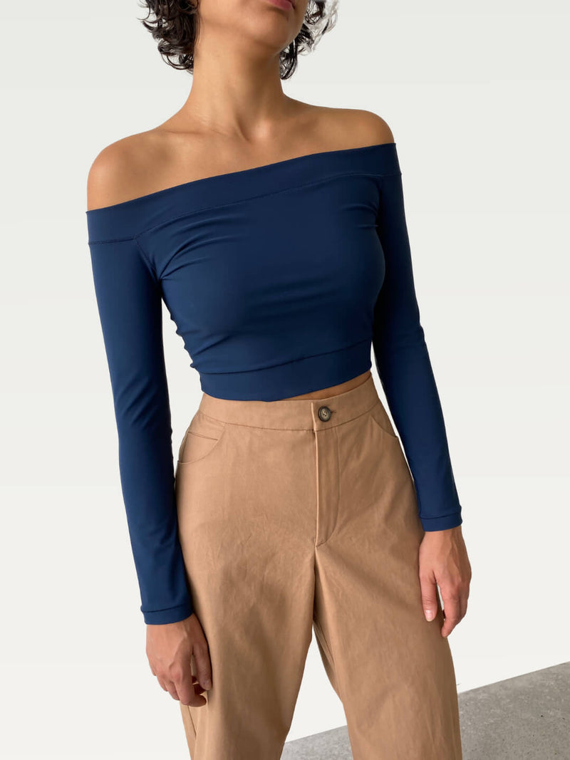Technical Off-Shoulder Top in Deep Navy