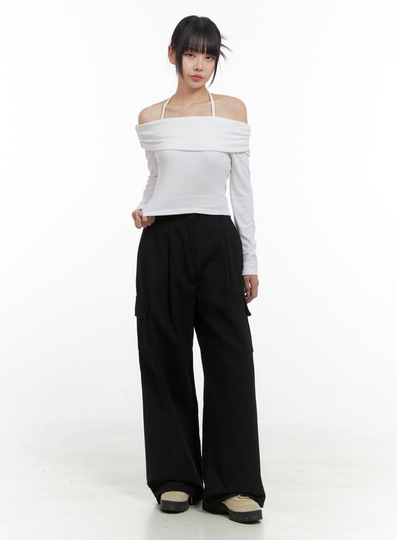 Halter Off-Shoulder Sleeve Tee OS409