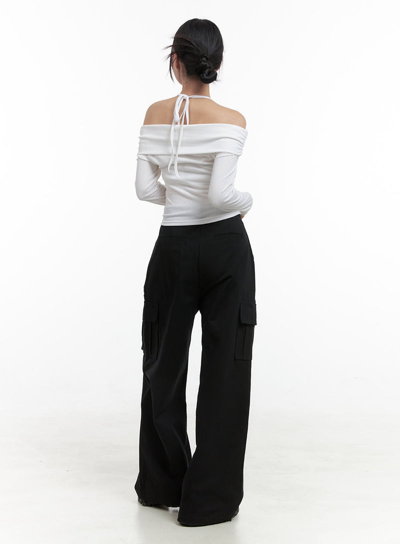 Halter Off-Shoulder Sleeve Tee OS409