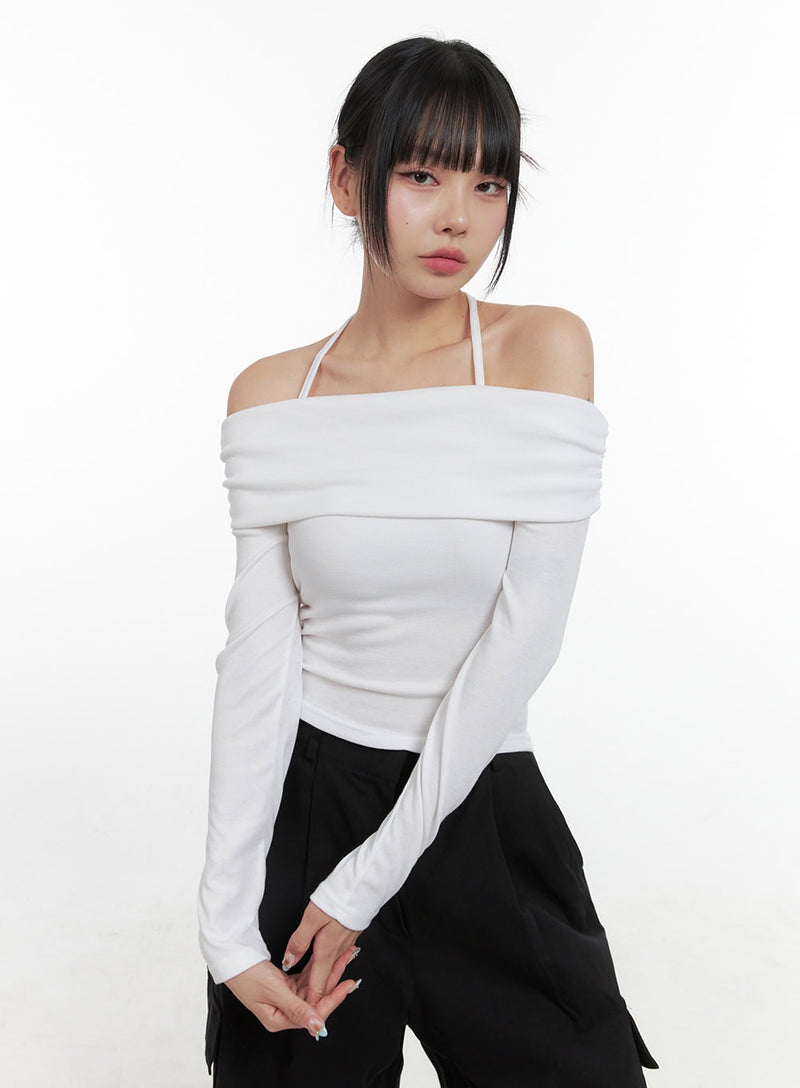 Halter Off-Shoulder Sleeve Tee OS409