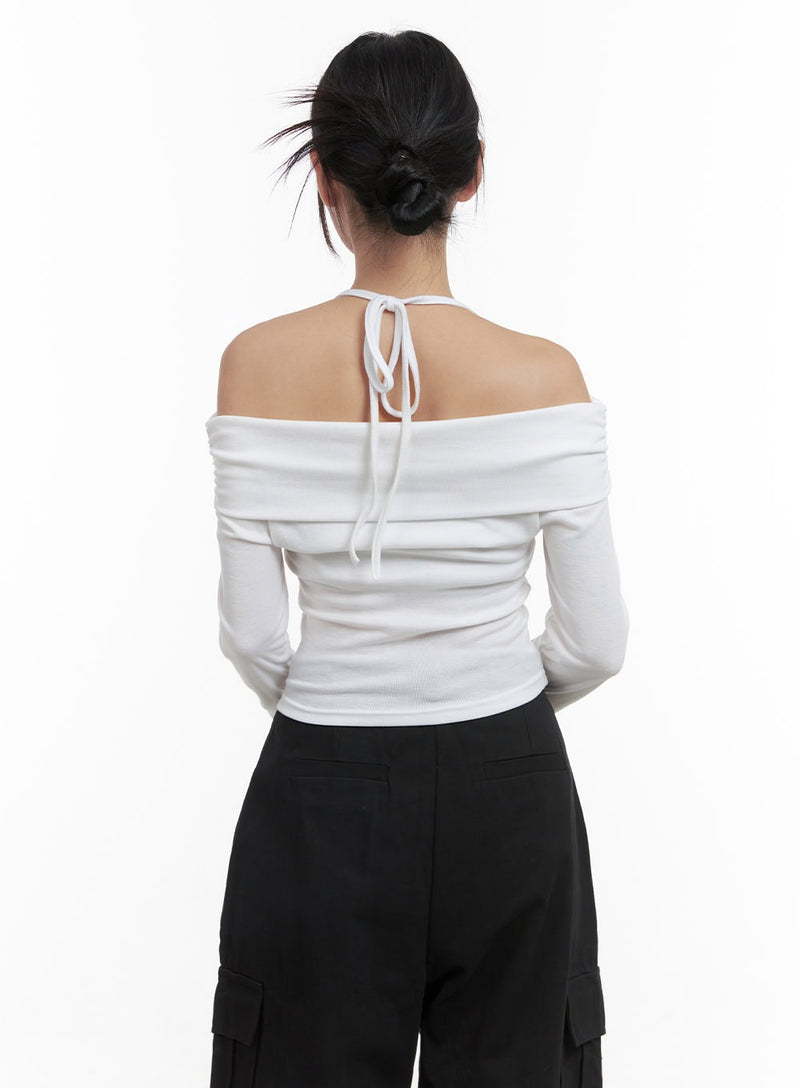 Halter Off-Shoulder Sleeve Tee OS409