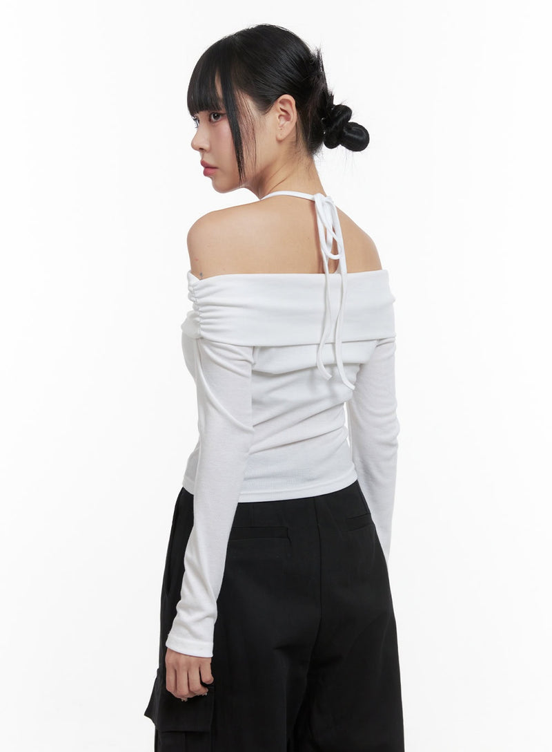 Halter Off-Shoulder Sleeve Tee OS409