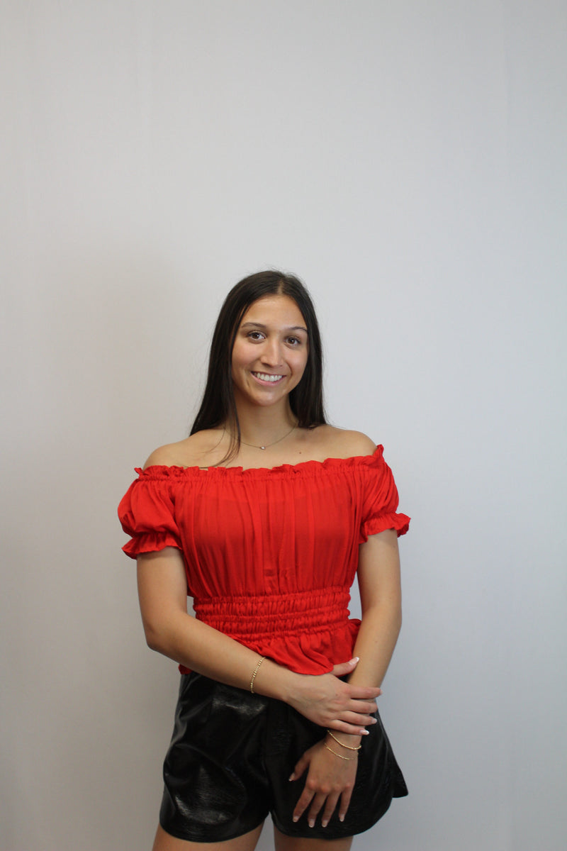 Off Shoulder Satin Top-SALE