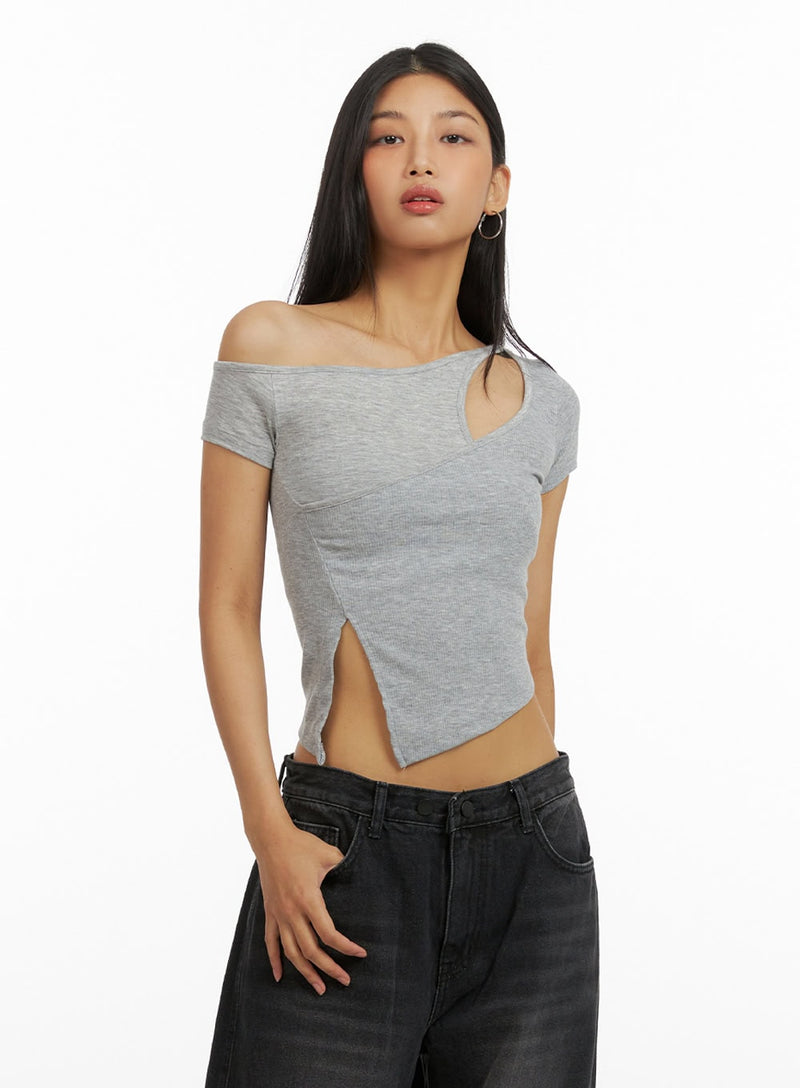 Unbalanced Cut Out Crop Top IU412