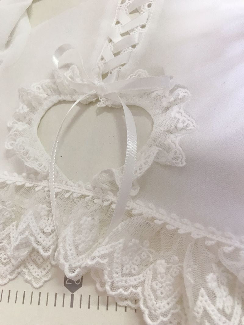 Ruffled Collar Short Sleeve With Heart Cut Outs Blouse