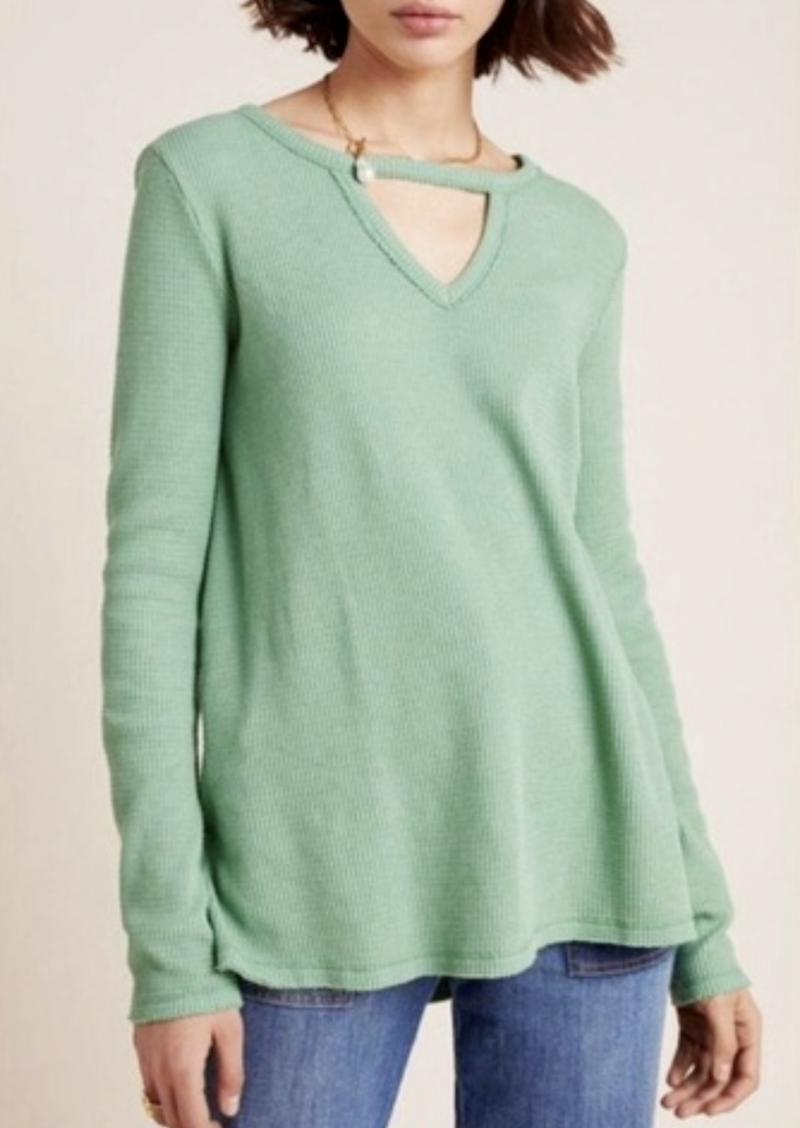 Anthropologie T.La Green Nadia Cut Out Thermal Waffle Tunic Top