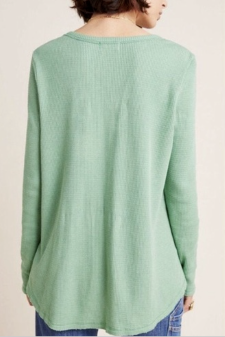 Anthropologie T.La Green Nadia Cut Out Thermal Waffle Tunic Top